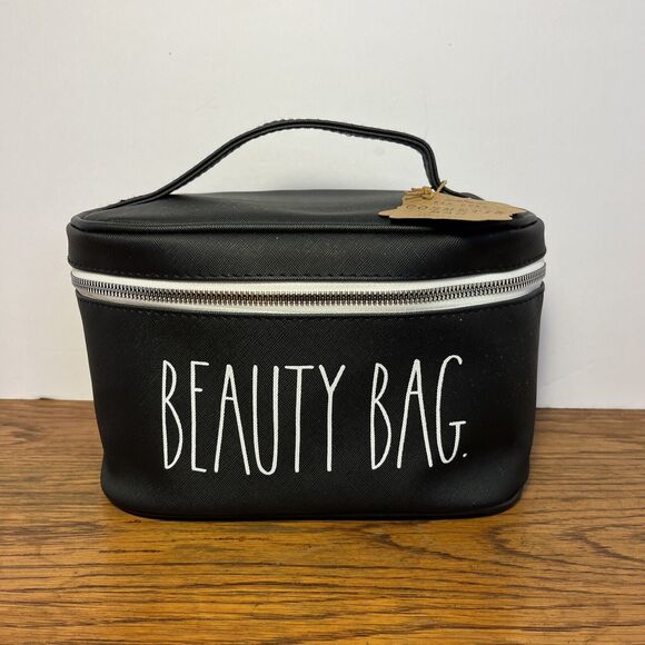 RAE DUNN "BEAUTY BAG" Cosmetic Train Case Black Zipper Closure New with Tags - Picture 1 of 7
